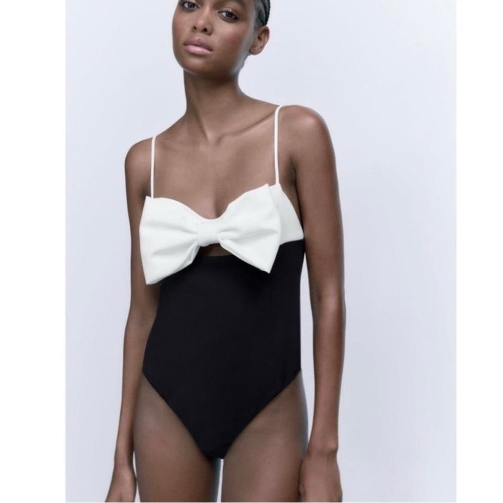 Zara Black and White Bodysuit with Bow